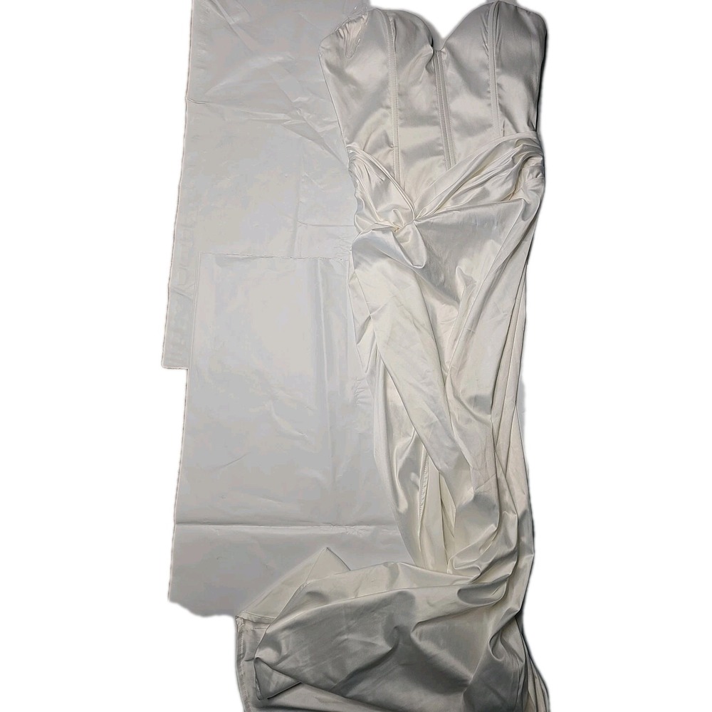 Fashion Nova Shiny White Strapless Dress With Slit & Corset Top Stain Bk New #31